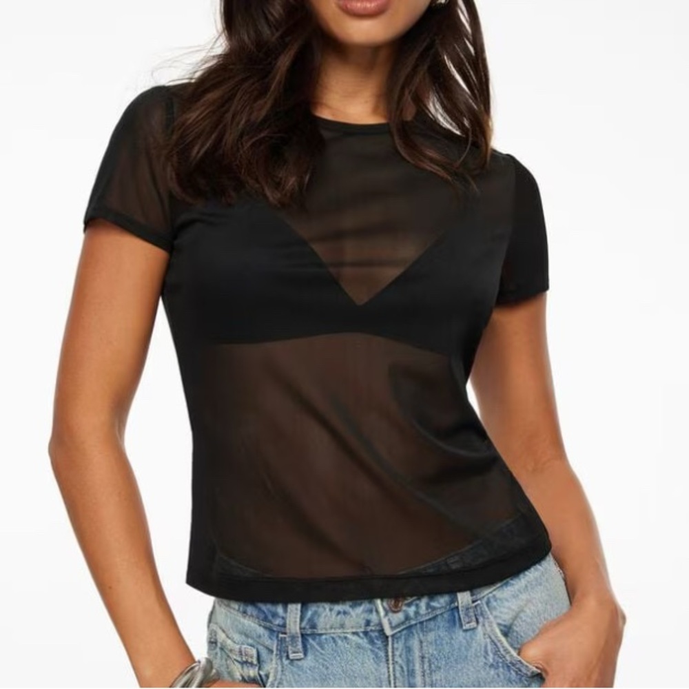 Garage | Black Sheer Mesh Short Sleeve Tee